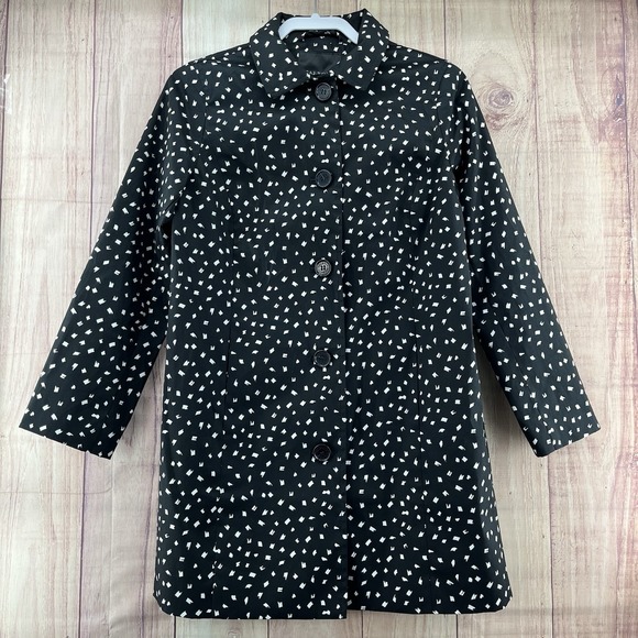 TALBOTS Women's Trench Coat Outerwear Jacket Polka Dot Black White Sz S Petite - Picture 1 of 7